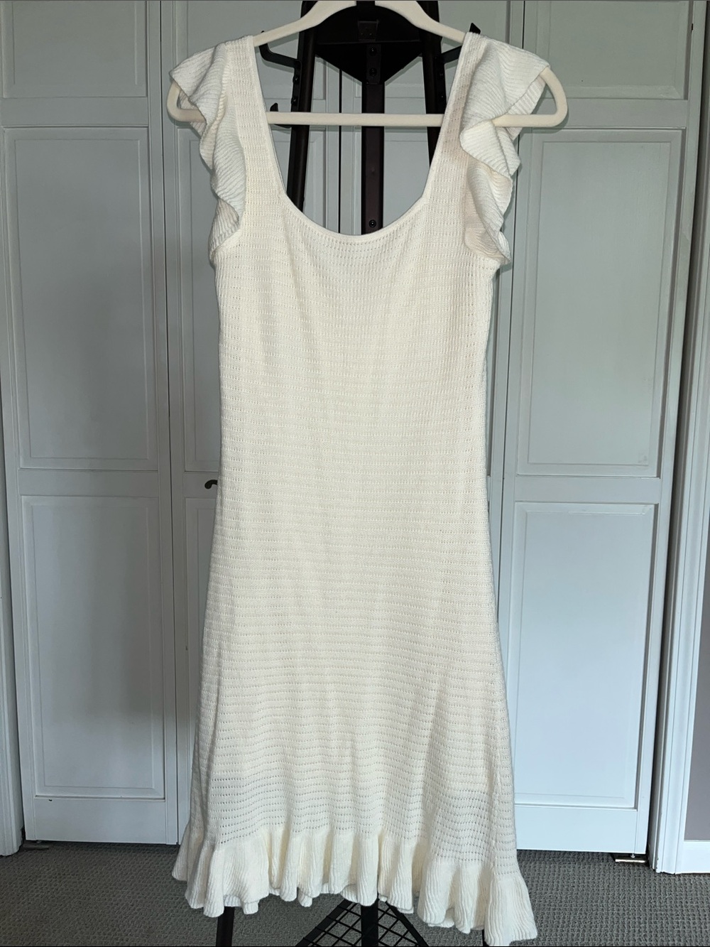 House of Harlow 1960 Cream Ruffle Sleeve Knit Dress